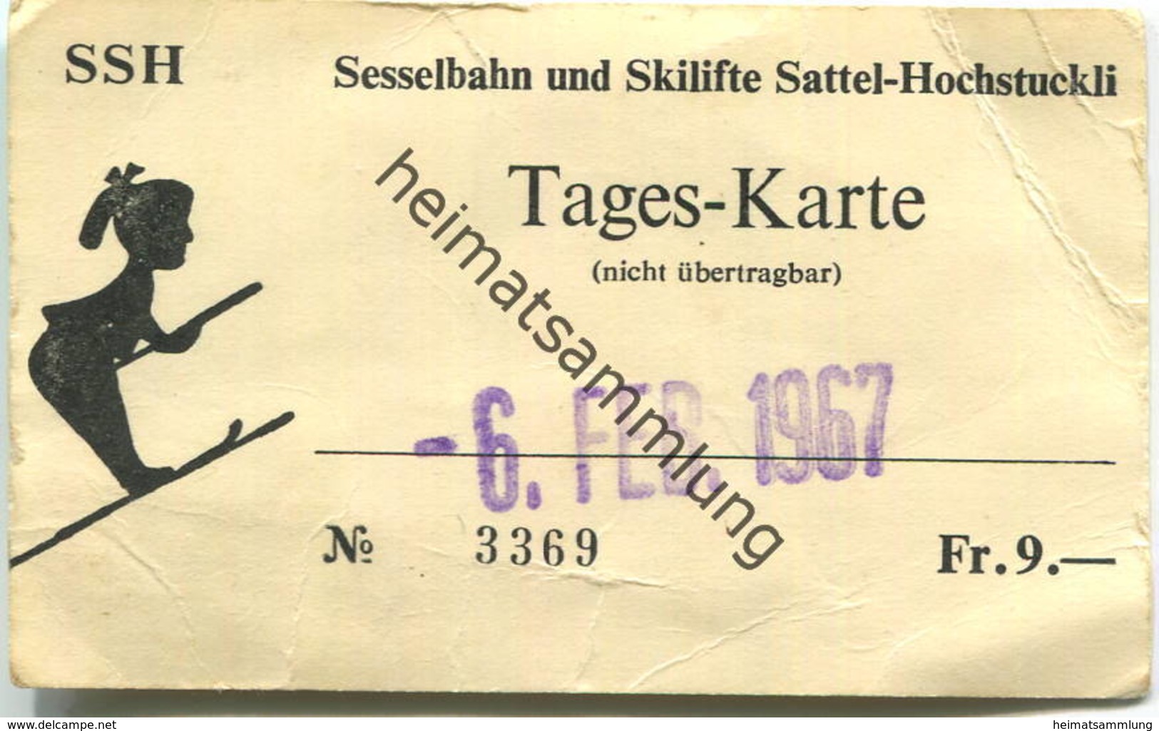 Schweiz - Sesselbahn Und Skilifte Sattel-Hochstuckli - Tages-Karte 1967 - Europe