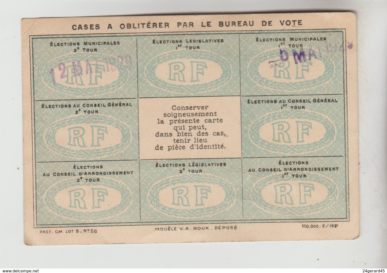 CARTE D'ELECTEUR N°471 DE 1929 ETABLIE MAIRIE D'OLIVET (Loiret) - Autres & Non Classés