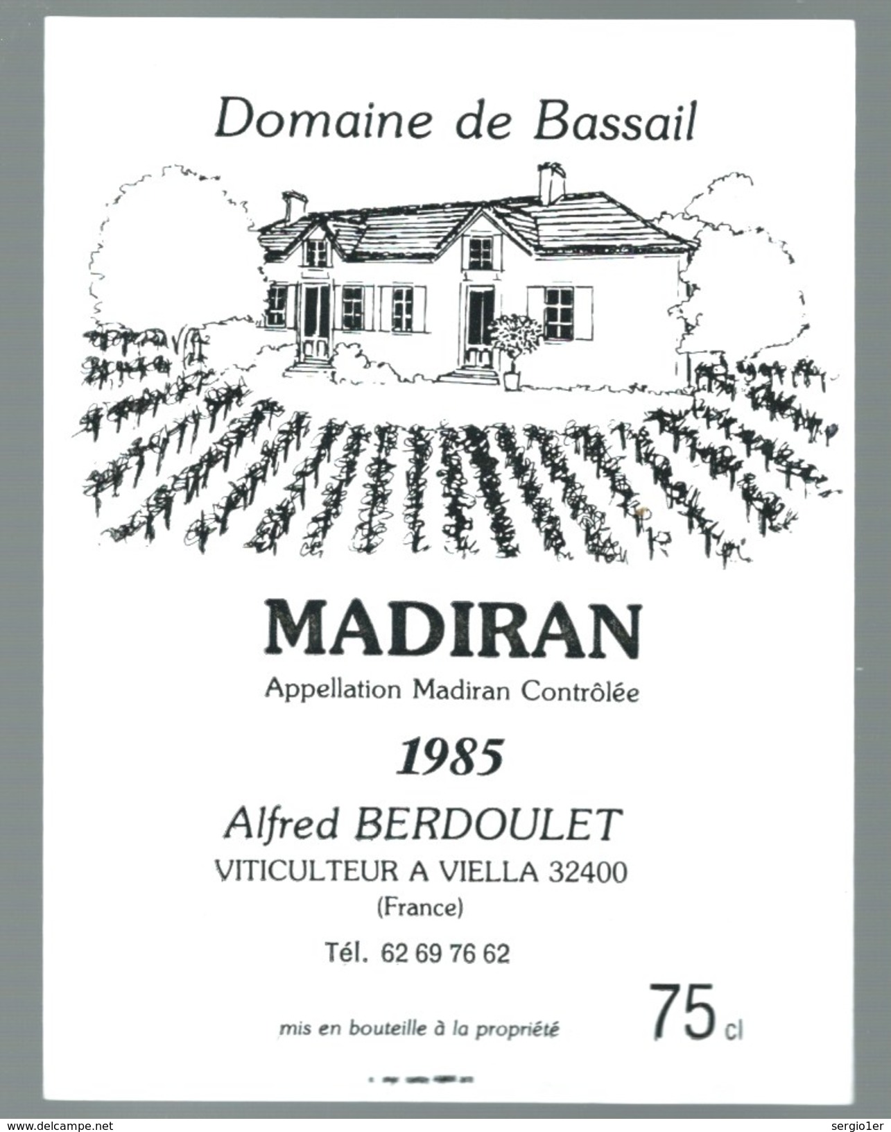 étiquette Vin  Domine De Bassail 1985 Alfred Berdoulet à Viella 32  Gers - Madiran