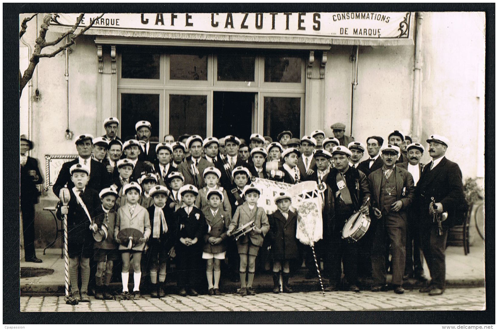 CAFE CAZOTTES- Carte Photo- Groupe Fanfare - Enfants - à Localiser- Paypal Sans Frais - Foto