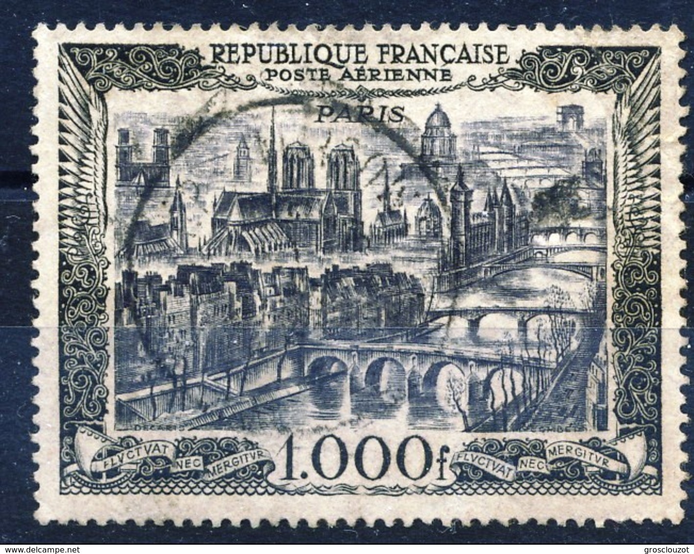 Francia PA 1950 Veduta Di  Parigi Y&T N.29 Fr. 1000 Nero E Bruno Violaceo Usato - 1927-1959 Usati