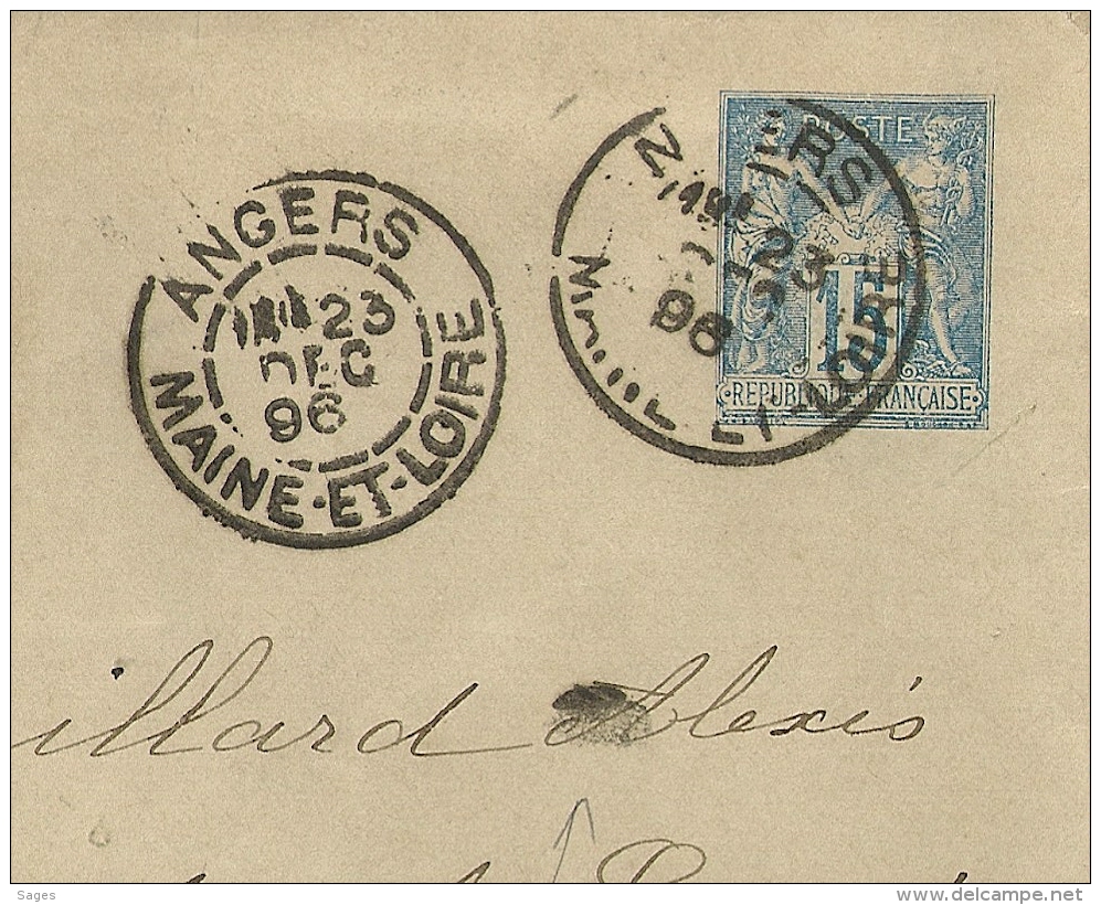 FOULAGE, DAGUIN ANGERS Maine Et Loire Sur Entier SAGE. 1896. - 1877-1920: Période Semi Moderne