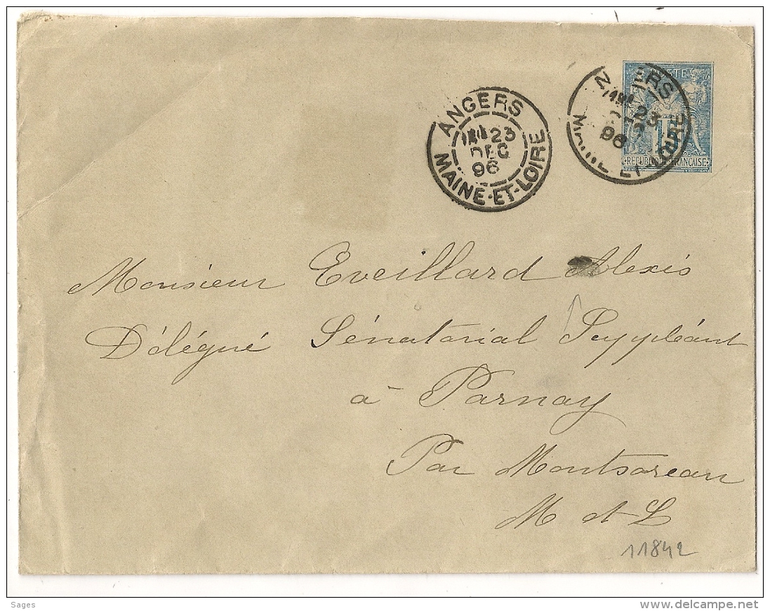 FOULAGE, DAGUIN ANGERS Maine Et Loire Sur Entier SAGE. 1896. - 1877-1920: Période Semi Moderne