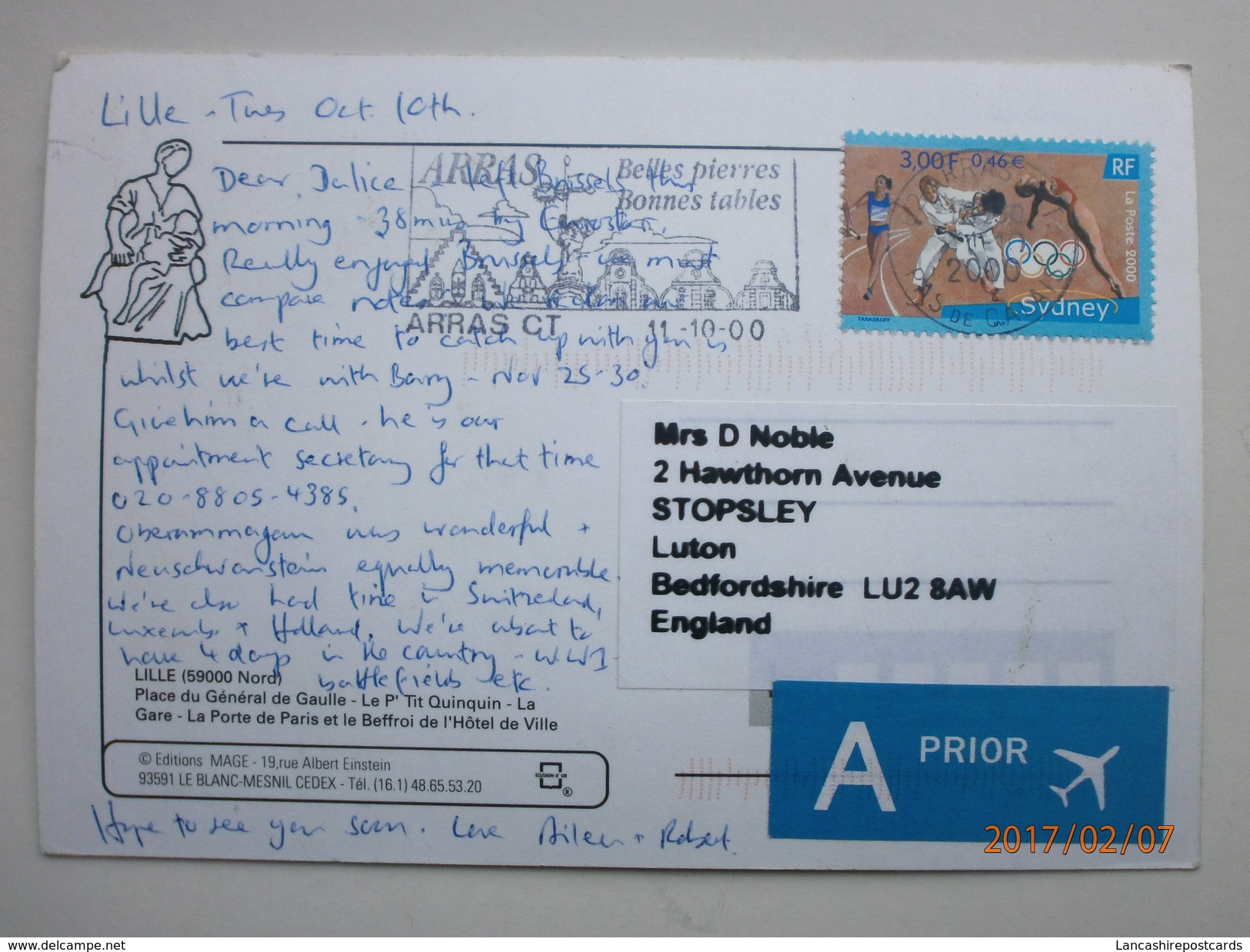 Postcard Lille Belgium Multiview Used At Arras With Sydney Olympic 2000 Stamp My Ref B2334 - Lille