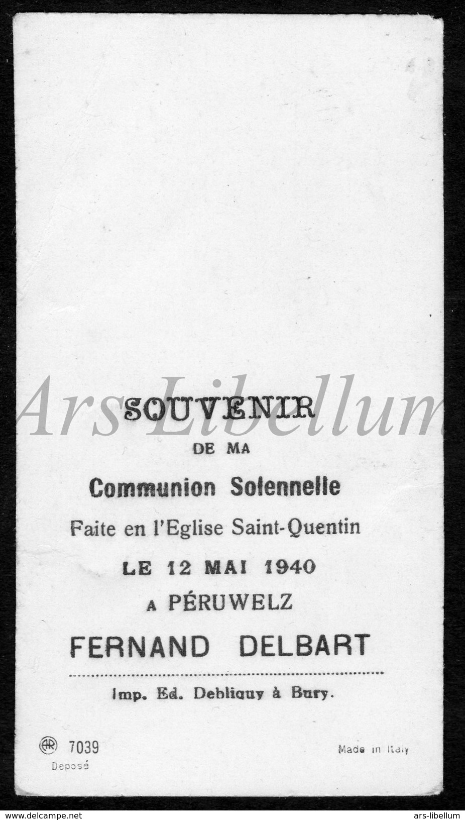 Communieprentje / Communie / Communion / 2 Scans / 1940 / Péruwelz / Fernand Delbart - Communie