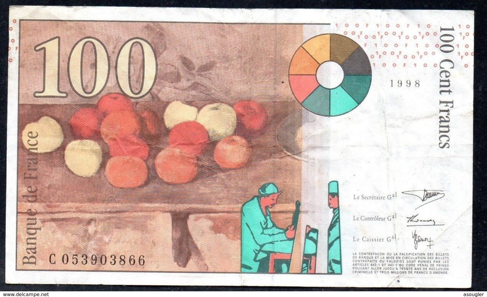 FRANCE 100 FRANCS 1998 F-VF P-158a - 100 F 1997-1998 ''Cézanne''