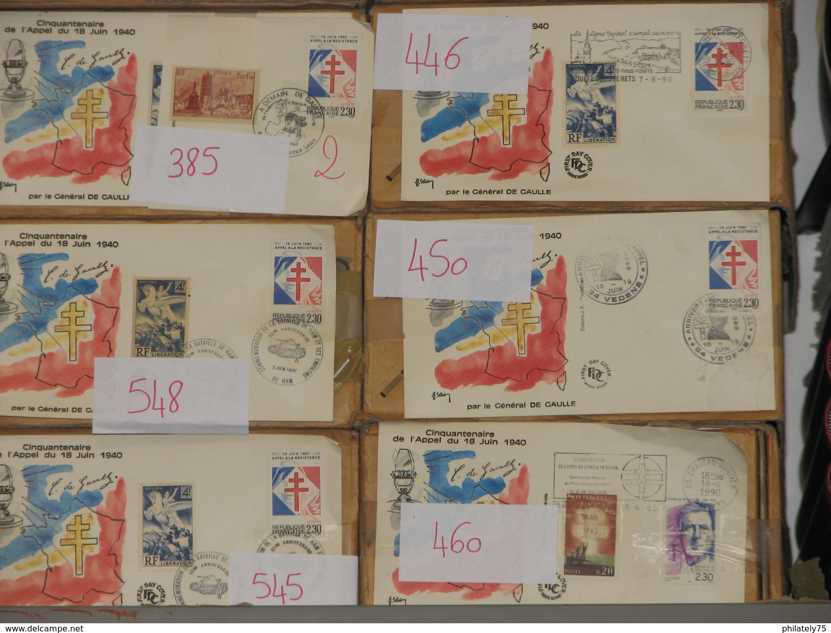 LIQUIDATION DE STOCKS AVANT FERMETURE. 50.000 FDC ET ENVELOPPES COMMEMORATIVES FRANCE 1990 DE GAULLE ET APPEL JUIN 1940 - De Gaulle (Général)