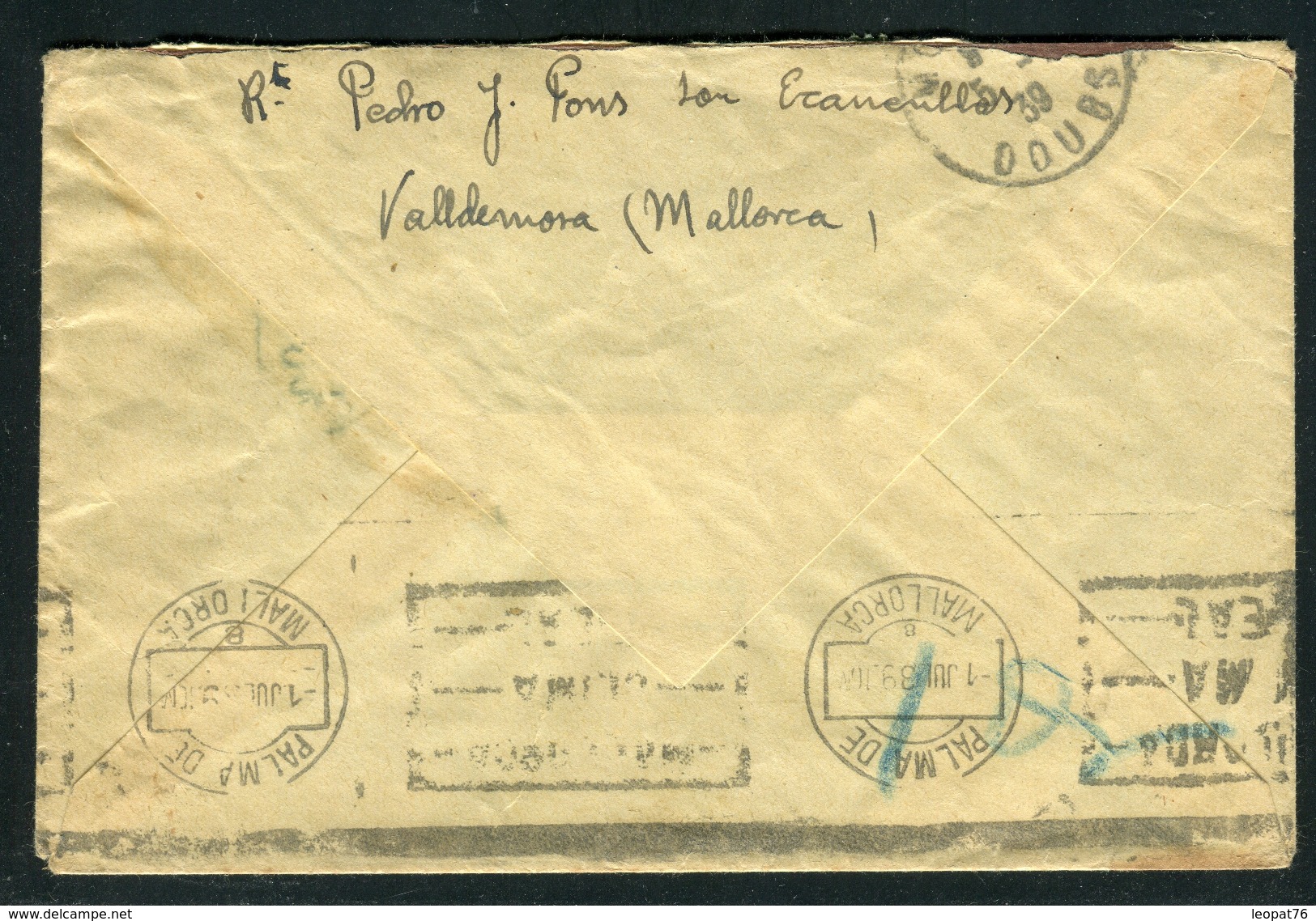 Espagne - Cover / Enveloppe De Valledemosa Par Avion Pour La France Avec Censure De Palma De Mallorca En 1939   Ref F76 - Nationalistische Zensur