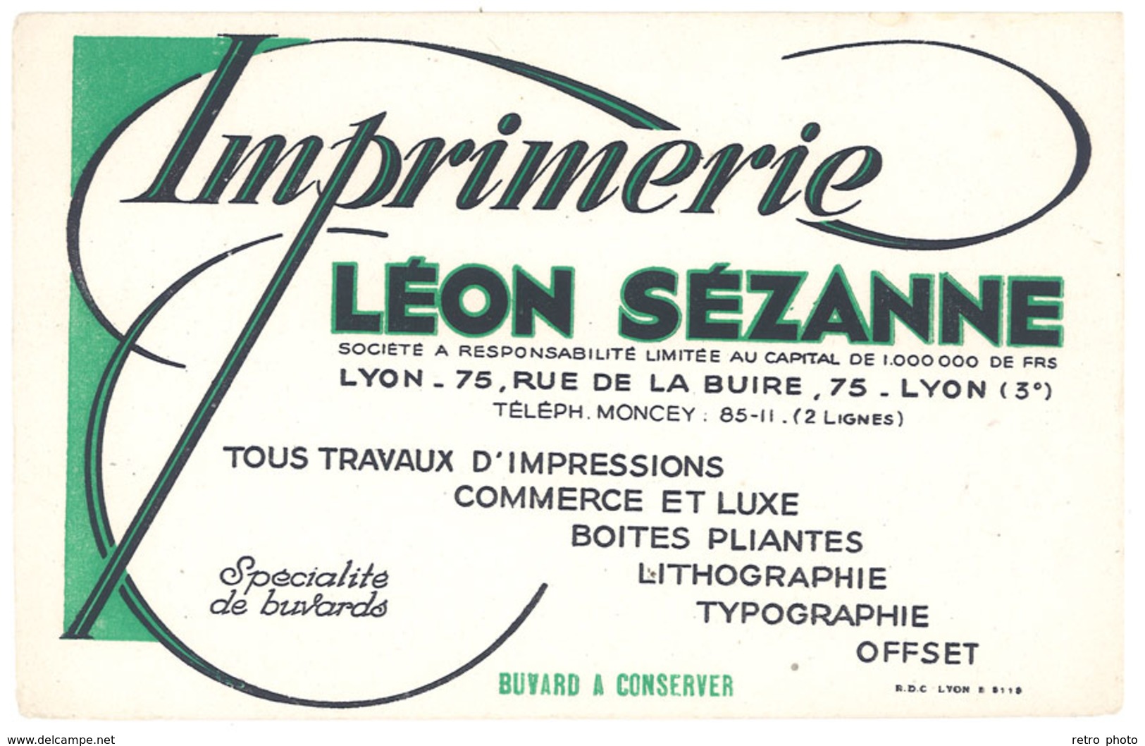 Buvard Imprimerie Léon Sézanne, Lyon, Tout Travaux D'impressions ... - I