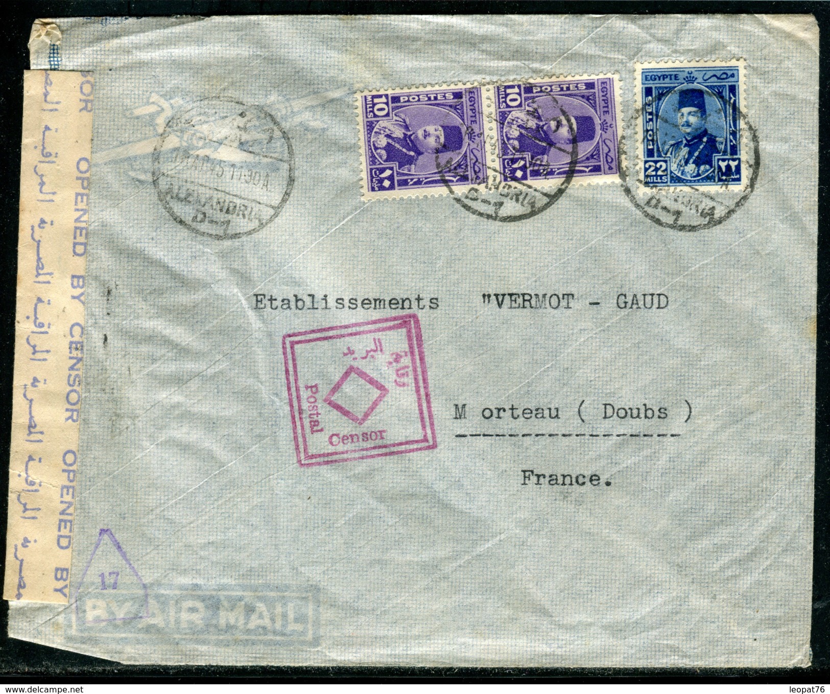 Egypte - Cover / Enveloppe De Alexandrie Pour La France En 1945 Avec Contrôle Postal , Affr. Plaisant  Ref F80 - Briefe U. Dokumente