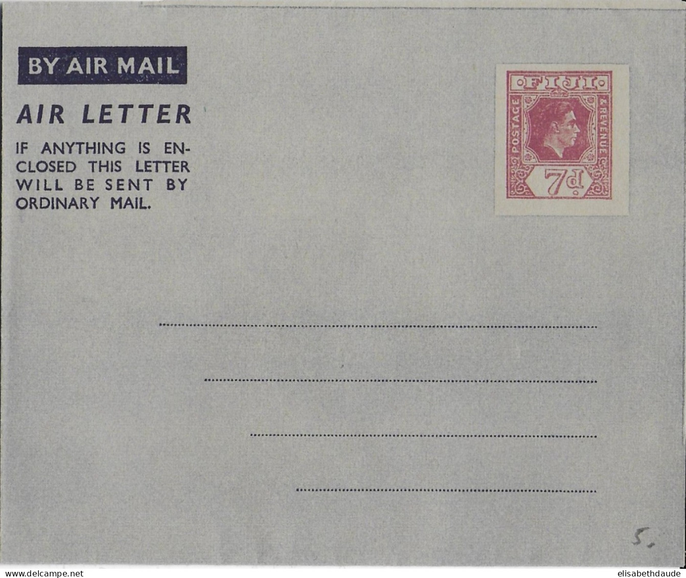 FIJI - ROI GEORGE VI - LETTRE ENTIER AEROGRAMME - Fiji (...-1970)