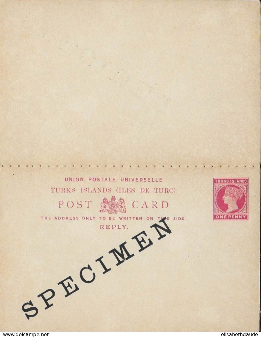 TURKS - REINE VICTORIA - CARTE ENTIER POSTAL AVEC REPONSE PAYEE SURCHARGEE "SPECIMEN" - Turks & Caicos (I. Turques Et Caïques)