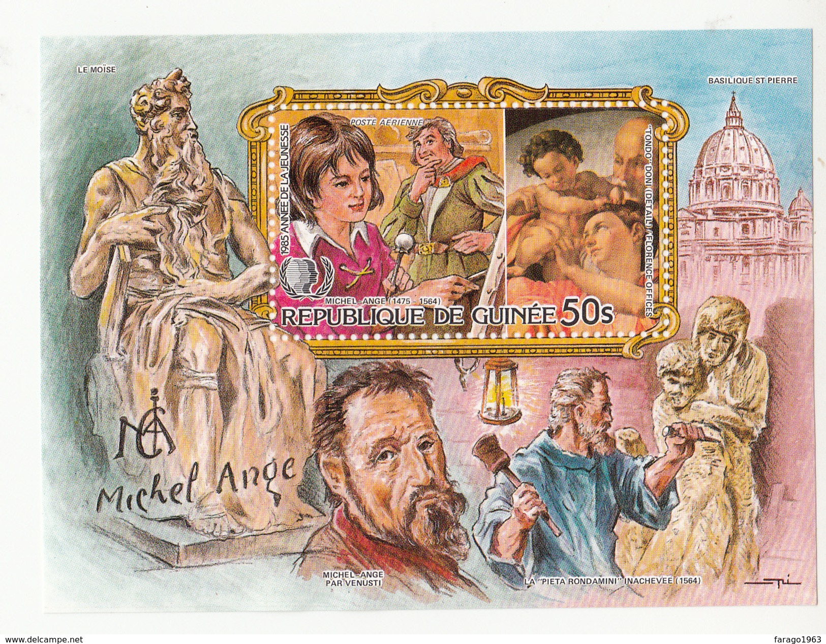 1985 Guinee Guinea Michelangelo Artist Vatican Sculpture  - Perf & Imperf (non-Dentale) - 2 Sheets - MNH - Sonstige & Ohne Zuordnung