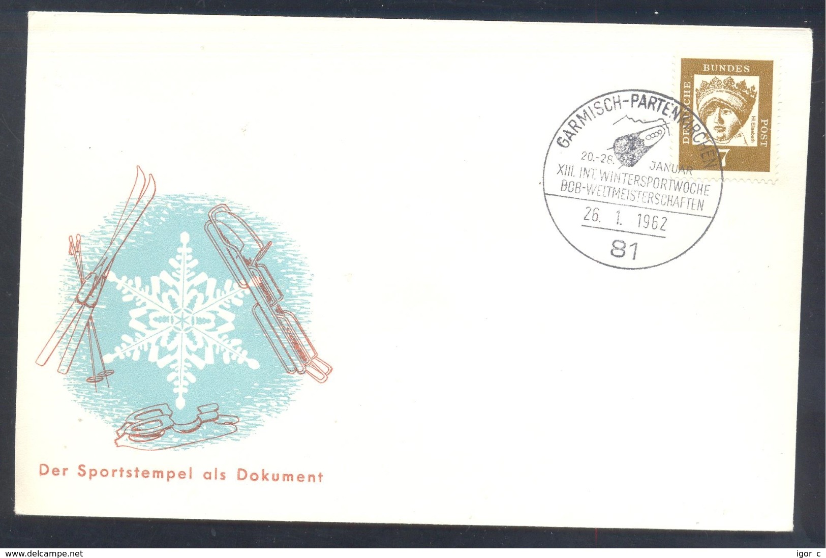 Germany Deutschland 1962 Cover; Bog Sleigh World Championship; XIII Int. Wintersportwoche; Bob Weltmeisterschaften - Wintersport (Sonstige)