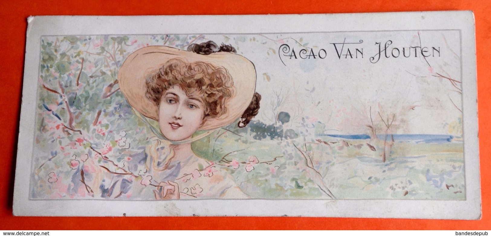 Cacao VAN HOUTEN Belle Chromo Marque Page Femme Chapeau Art Nouveau - Van Houten