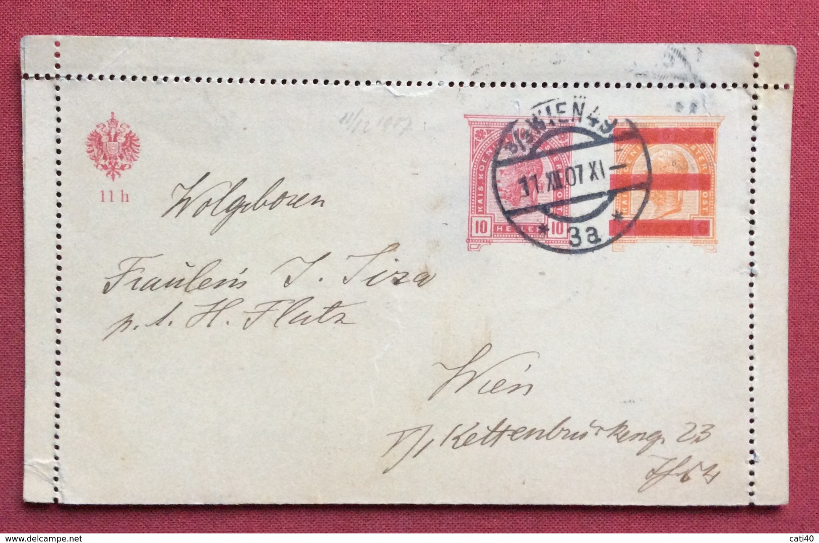 CORRESPONDENZ  KARTE BIGLIETTO POSTALE PROVVISORIO  POSTALE AUSTRIA 10 H. DA WIEM 49 PER CITTA' IN DATA 11/12/1907 - Altri & Non Classificati