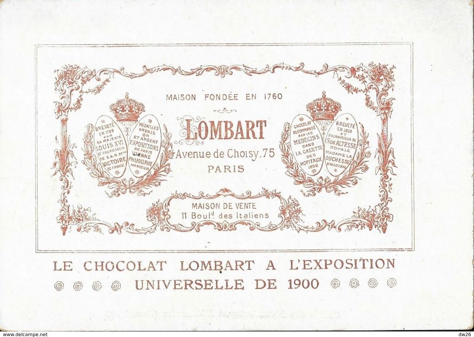 Publicité Chocolat Lombart Paris - Palais Des Manufactures Nationales (Invalides), Illustration Exposition Universelle - Lombart