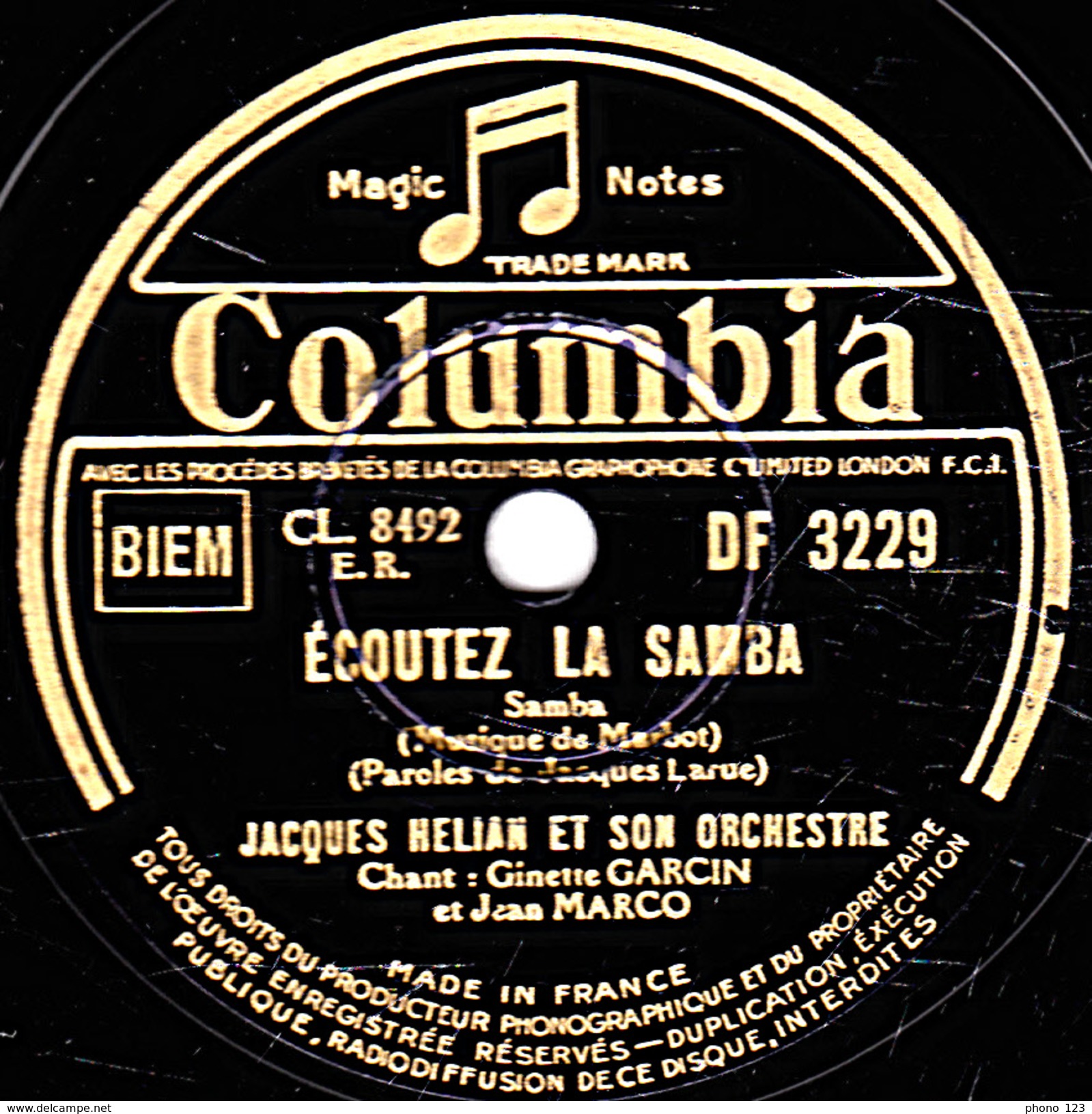 78 T.- 25 Cm - état B -  JACQUES HEIAN - RONDEAU D'ALSACE - ECOUTEZ LA SAMBA - 78 T - Disques Pour Gramophone