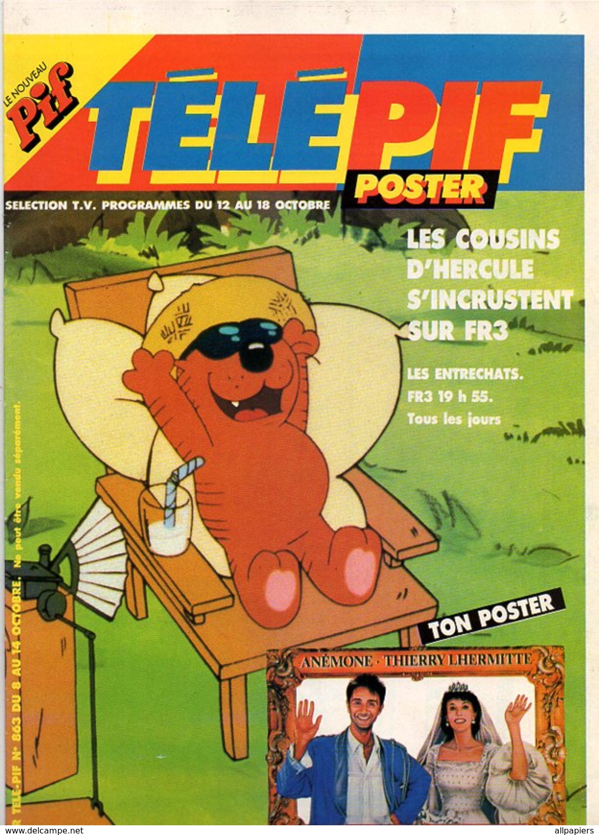 TéléPif Poster Le Nouveau Pif Les Cousins D'Hercule S'incrustent Sur FR3 - Poster Anémone Thierry Lhermitte De 1985 - Pif - Autres