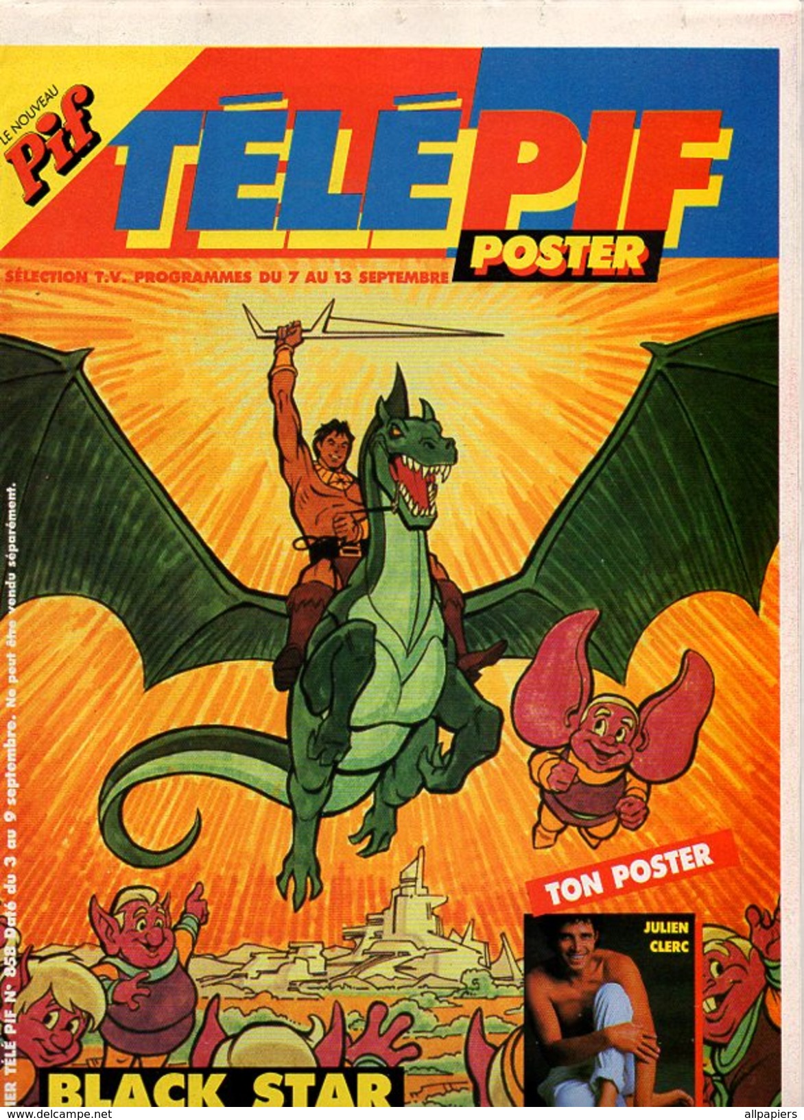 TéléPif Poster Le Nouveau Pif Black Star - Poster Julien Clerc De 1985 - Pif - Autres