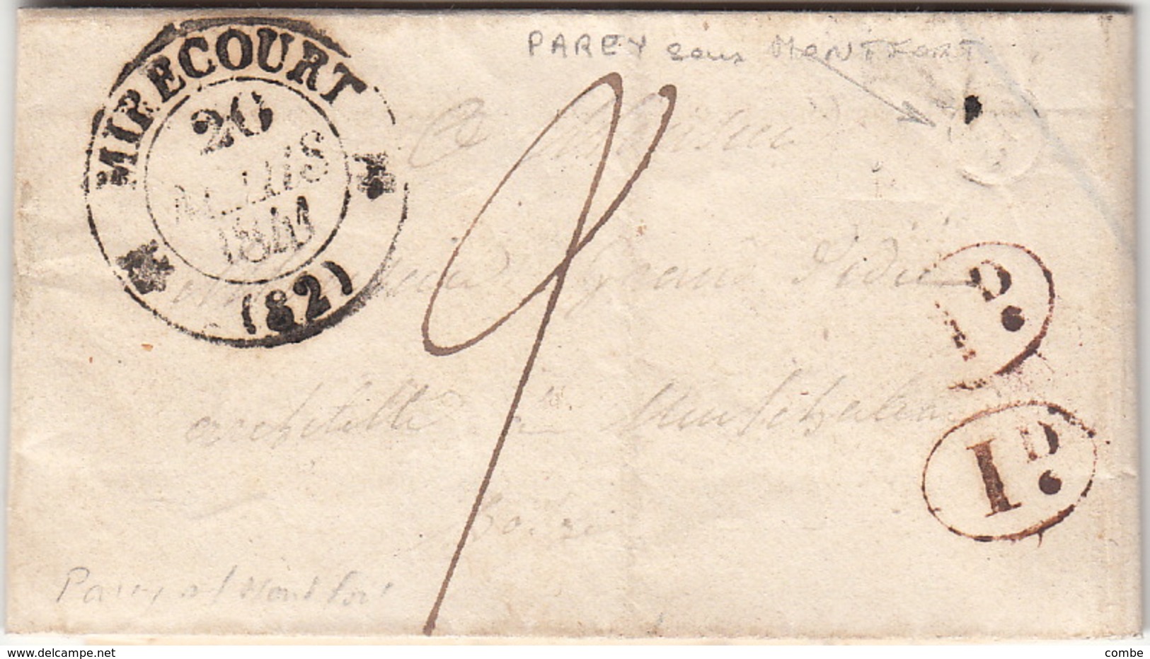 LETTRE.    20 MARS 41 .    VOSGES   MIRECOURT.     BOITE  RURALE  =    PAREY-SOUS-MONTFORT    / 82 - 1801-1848: Precursori XIX