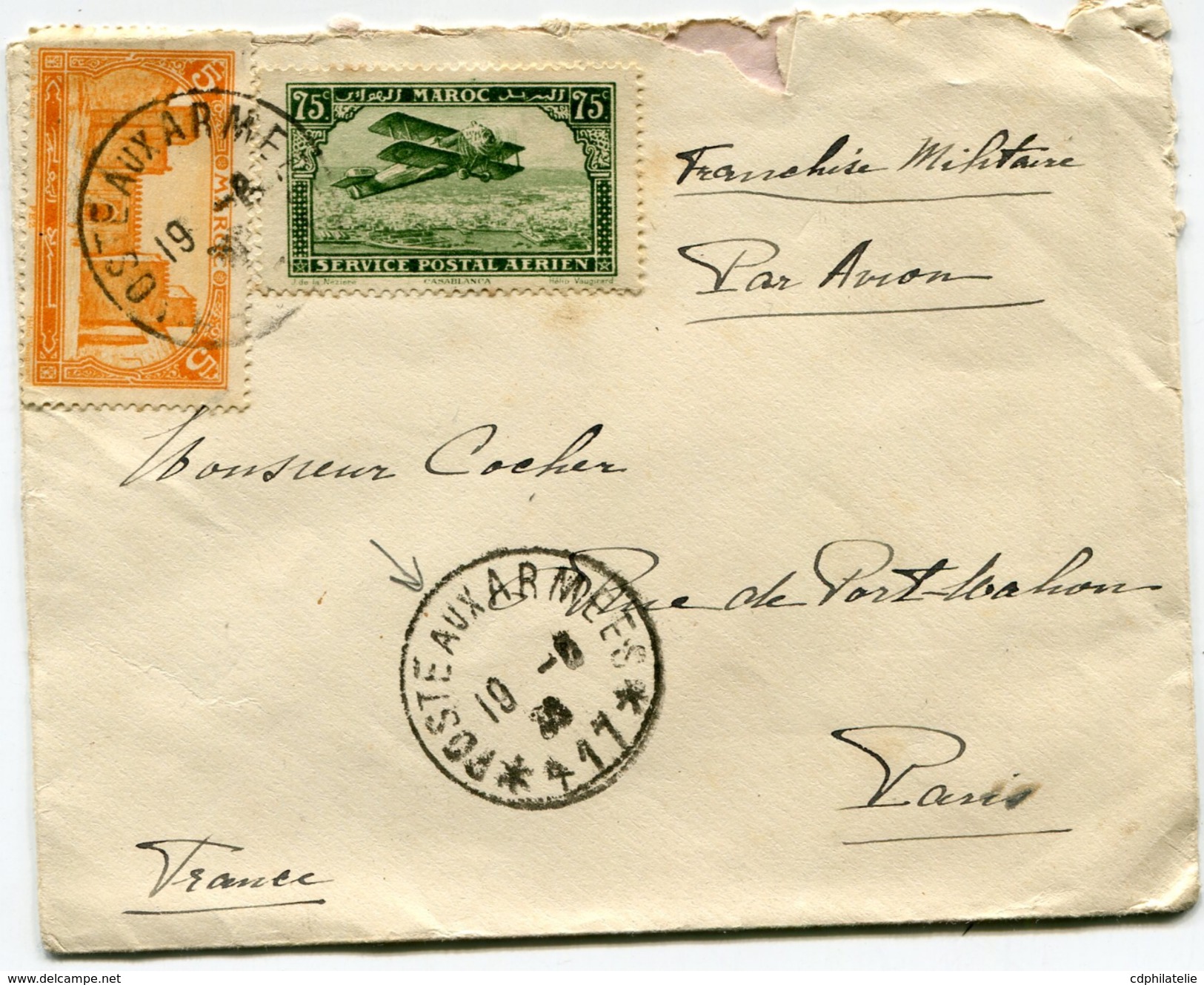 MAROC LETTRE DEPART POSTE AUX ARMEES 19-?-? 417 POUR LA FRANCE - Lettres & Documents