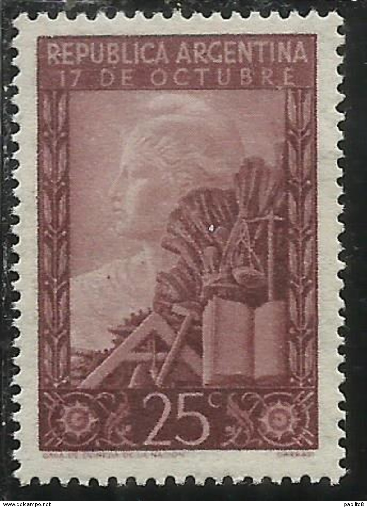 ARGENTINA 1948 PRESIDENT JUAN PERON CENT. 25 25c MNH - Nuovi