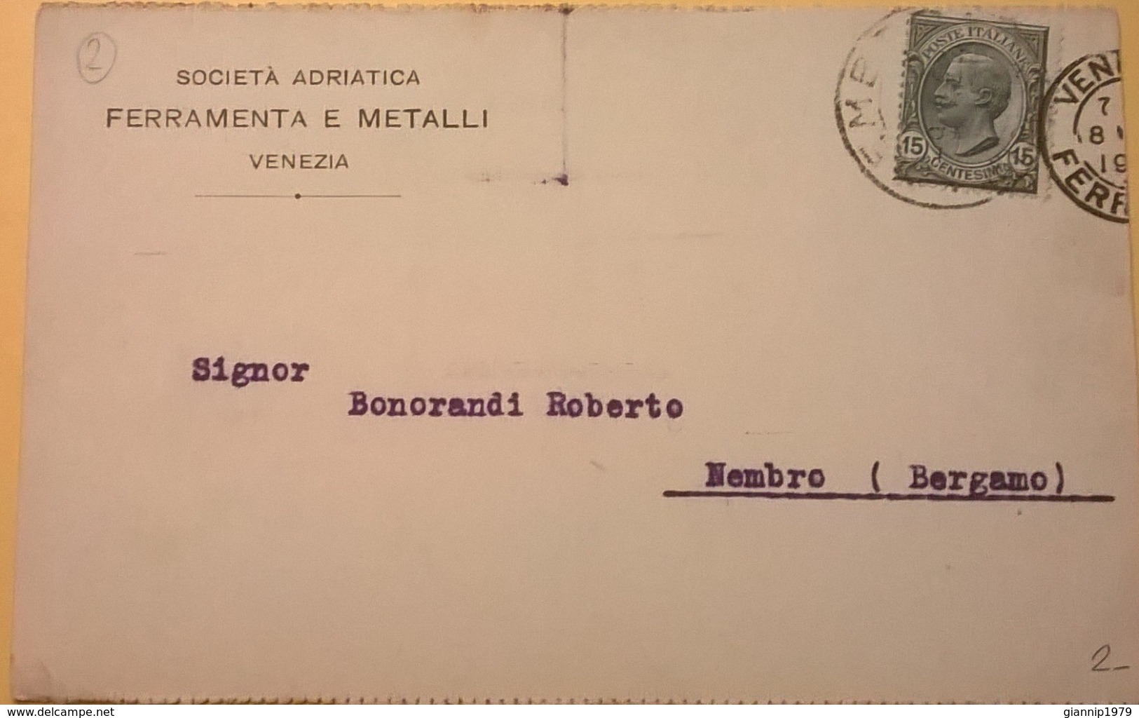 TELEGRAMMA DEL 1920 VIAGGIATO DA VENEZIA A BERGAMO AFFRANCATURA 15 CENTESIMI - Vaglia Postale