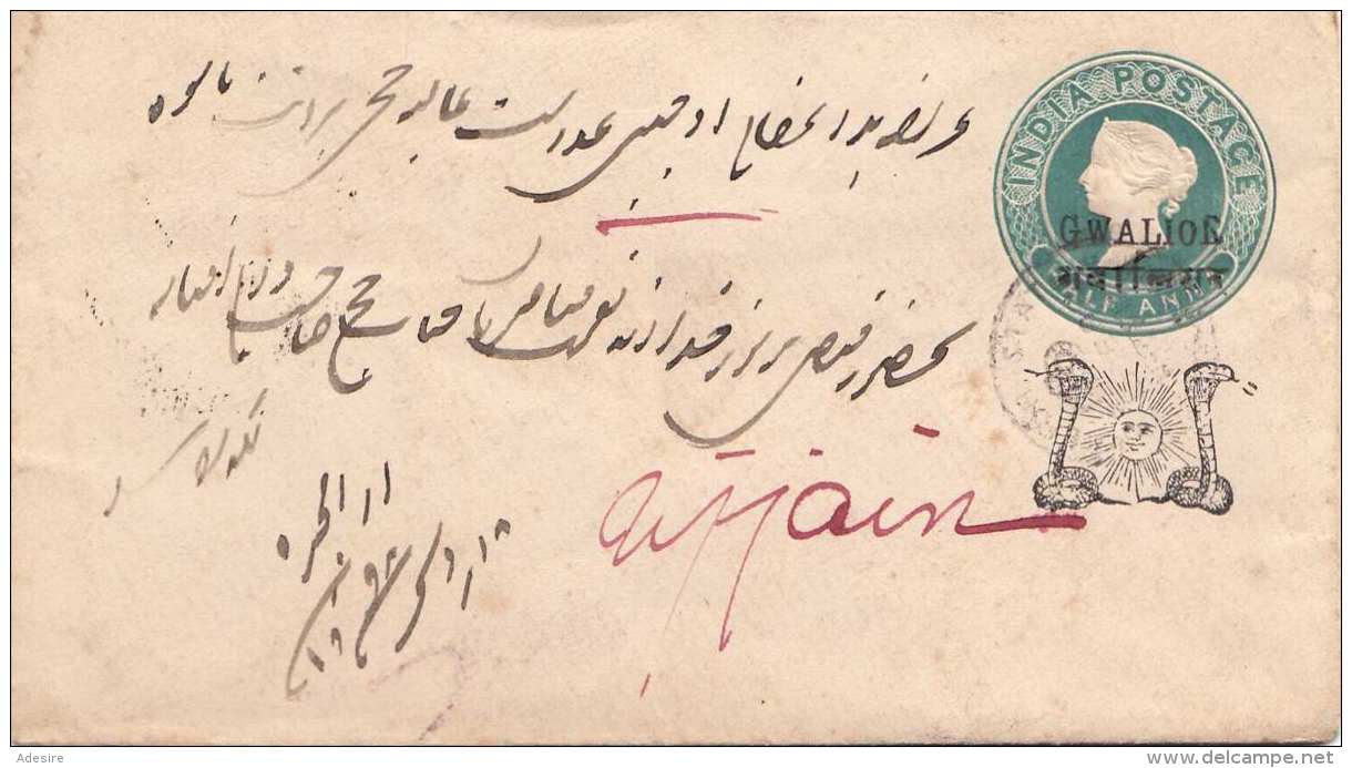 INDIEN 1890? - Half Anna Ganzsache Auf Kleinen Brief - Gwalior