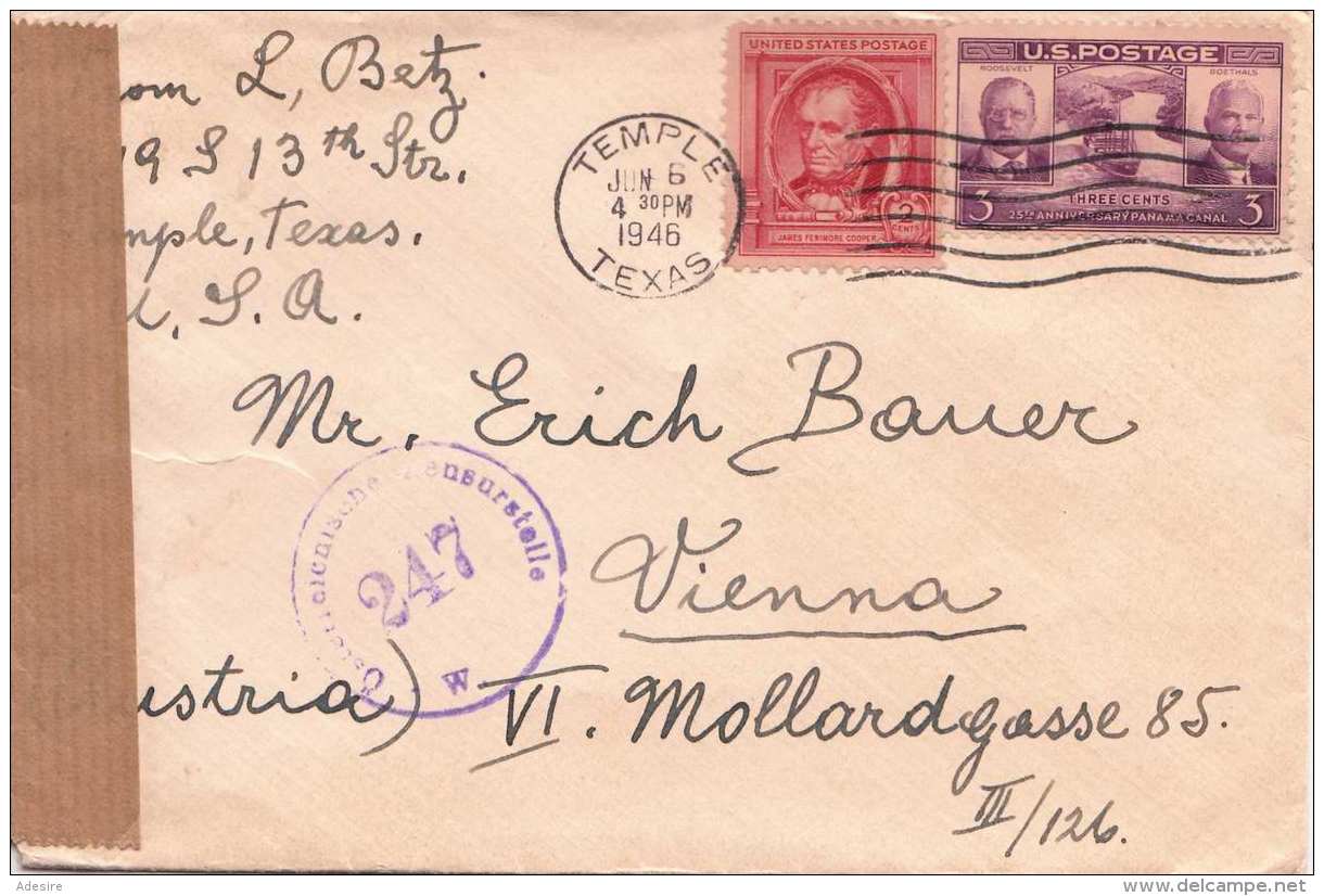 TEXAS 1946 - 2 Fach Frankerter Flugpost Zensurbrief (ohne Inhalt) Gel.n.Wien - Storia Postale