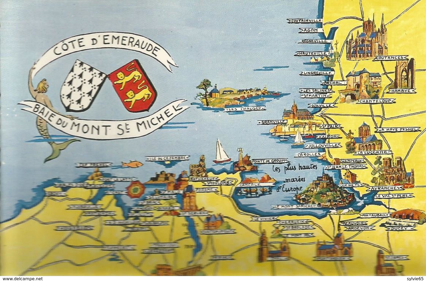 CPSM GF CARTE GEOGRAPHIQUE-COTE D'EMERAUDE BAIE DU MONT SAINT MICHEL-éditions DI MARIO - Cartes Géographiques