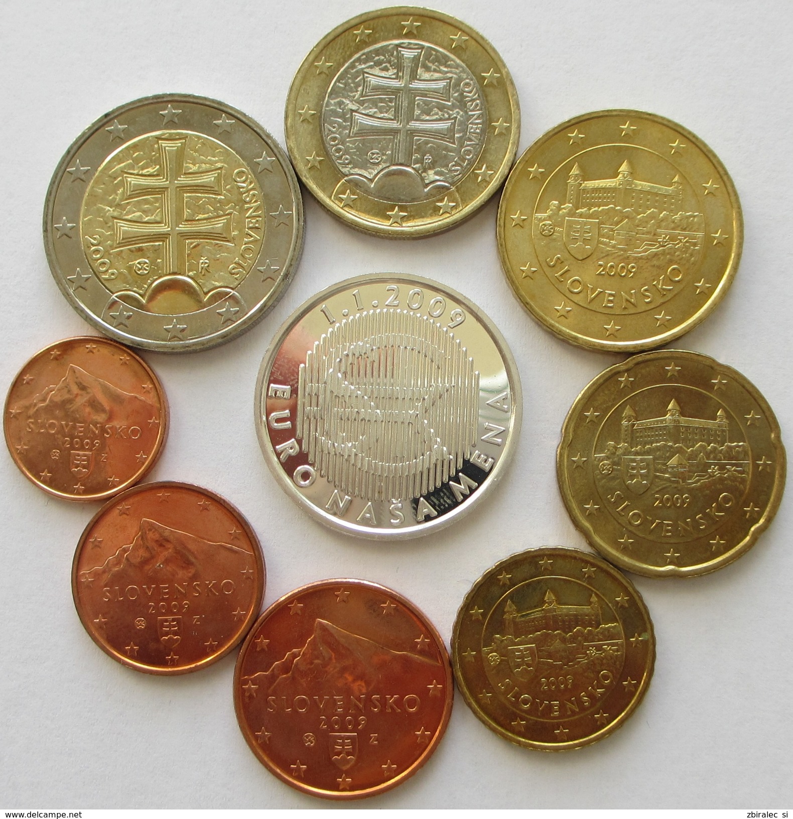 Slovakia Coins From Official 2009 BU Set  1+2+5+10+20+50 Cent  1+2 Euro + Silver Medal. - Eslovaquia