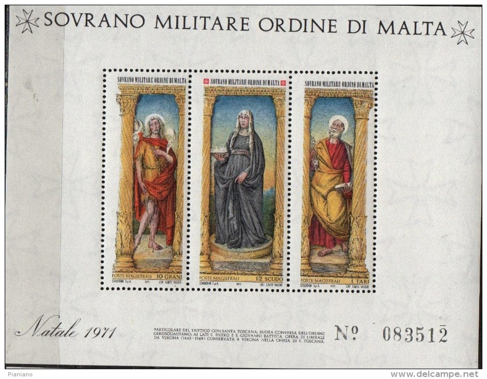 PIA - SMOM - 1971 : Natale -  Trittico Di Liberale Da Verona - (UN Foglietto 4) - Sovrano Militare Ordine Di Malta