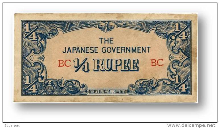 BURMA ( Now Myanmar ) - WWII - Japanese Occupation - 1/4 Rupee - ND ( 1942 ) - P 12 - Serie BC - Myanmar