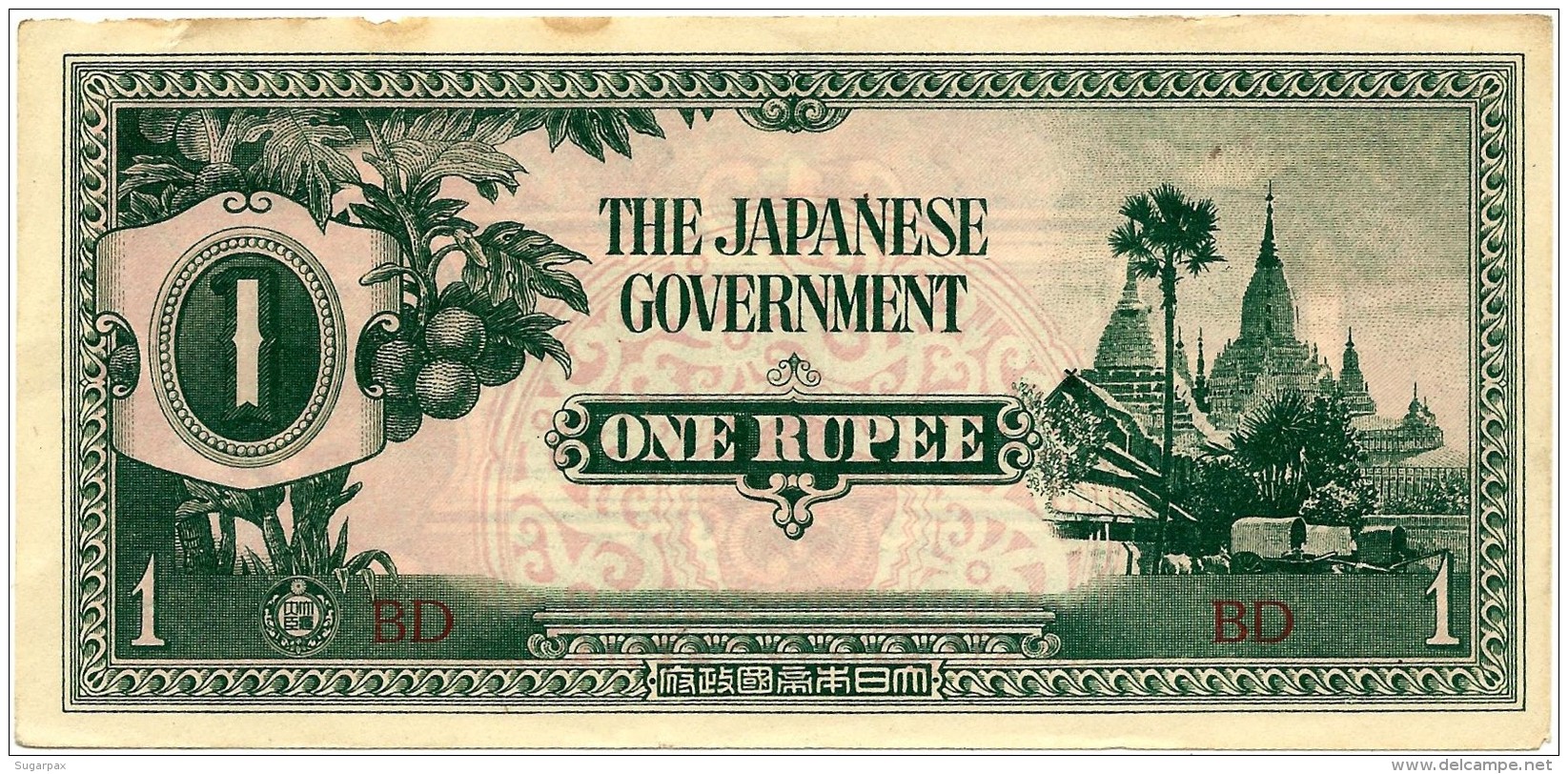 BURMA ( Now Myanmar ) - WWII - Japanese Occupation - 1 Rupee - ND ( 1942 ) - P 14.b - Serie BD - Myanmar