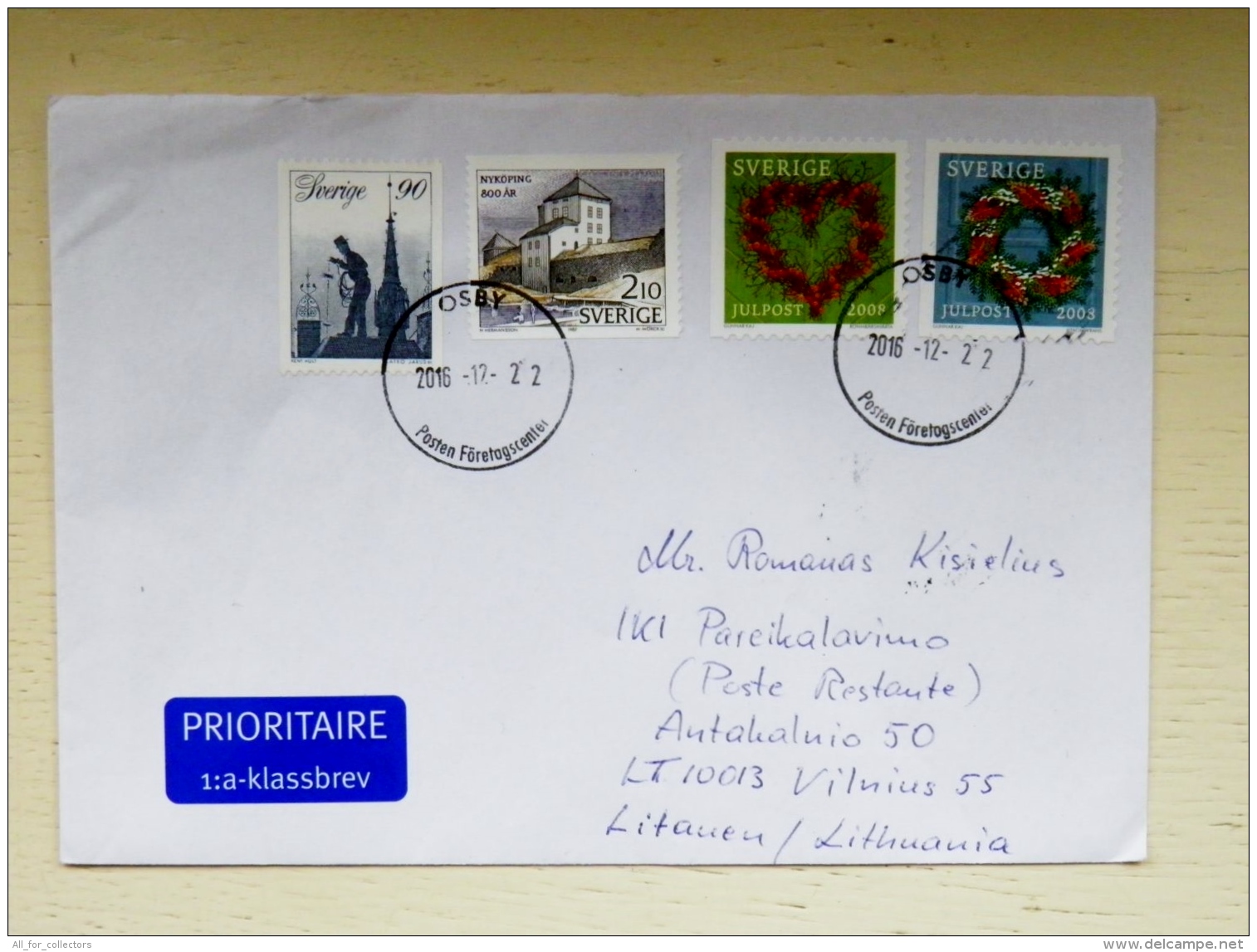 Cover From Sweden To Lithuania 2016 Osby - Briefe U. Dokumente