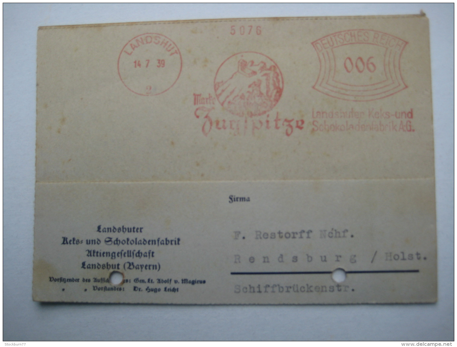 Firmen Freistempel , Meterstempel Auf Beleg Aus   1939  LANDSHUT - Briefe U. Dokumente