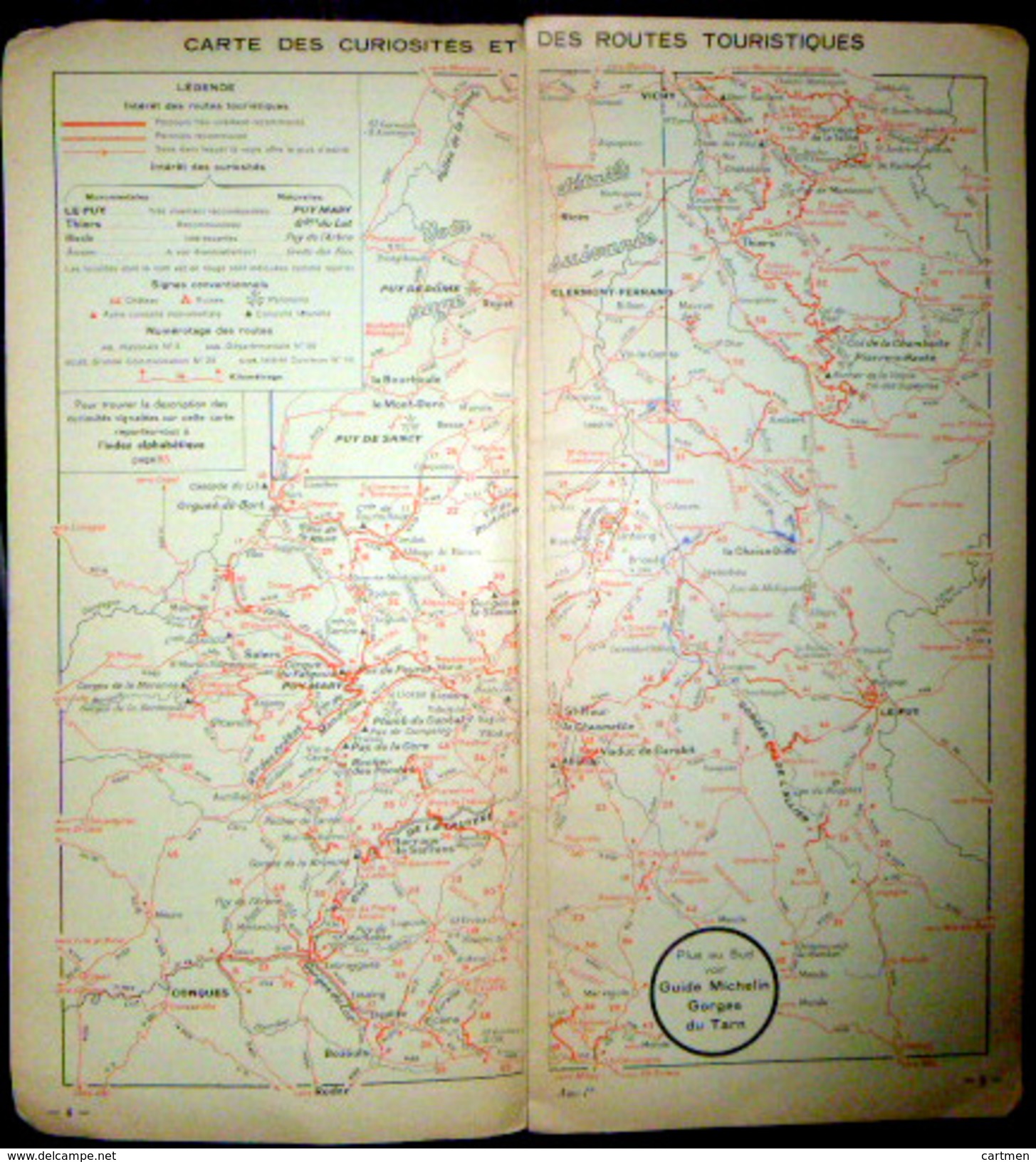 MICHELIN 63 PUY DE DOME 15 CANTAL  03 ALLIER AUVERGNE  GUIDE MICHELIN REGIONAL ROUGE 1942 COMPLET 86 PAGES PLANS CARTES - Tourism Brochures