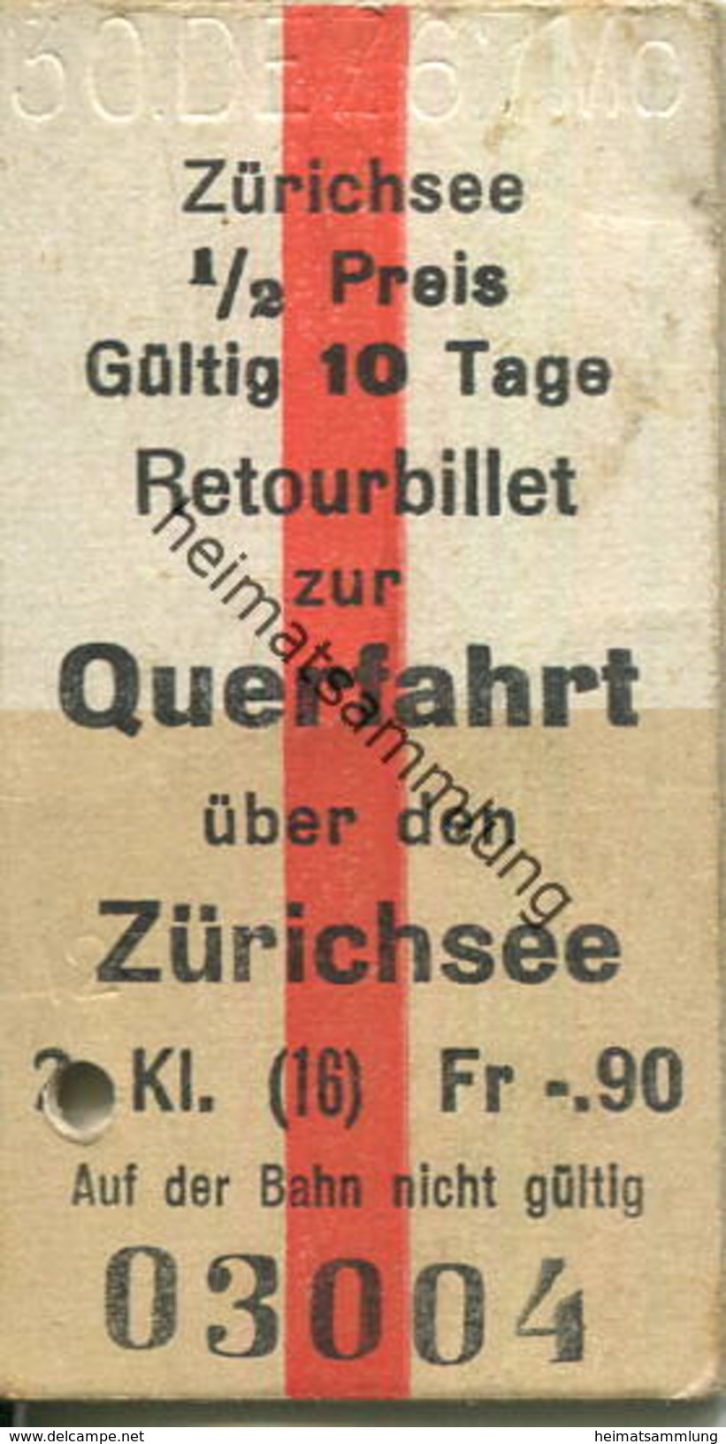 Schweiz - Zürichsee Retourbillet Zur Querfahrt über Den Zürichsee - Fahrkarte 1967 - Europe