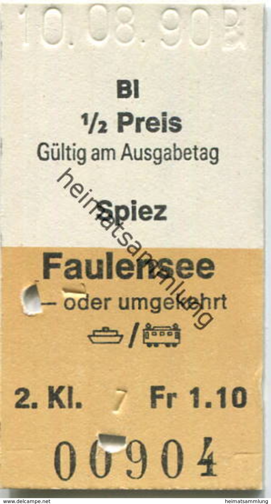 Schweiz - Spiez Faulensee Oder Umgekehrt - Fahrkarte 1990 1/2 Preis - Europa