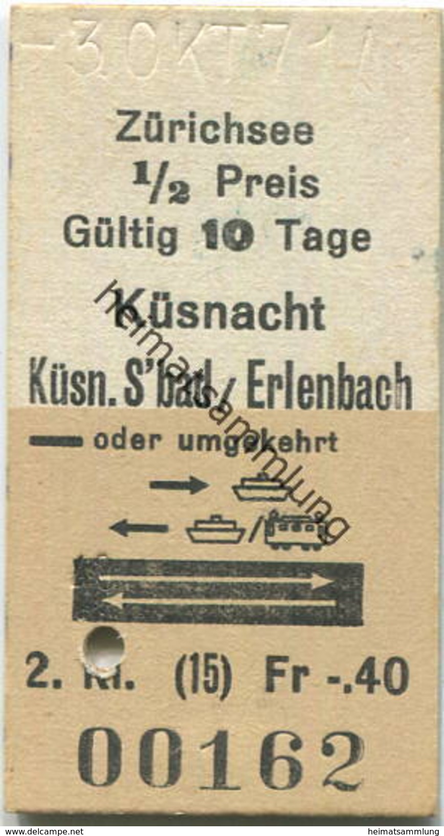 Schweiz - Zürichsee - Küsnacht - Küsn.S'bad / Erlenbach Oder Umgekehrt - Fahrkarte 1971 - Europa