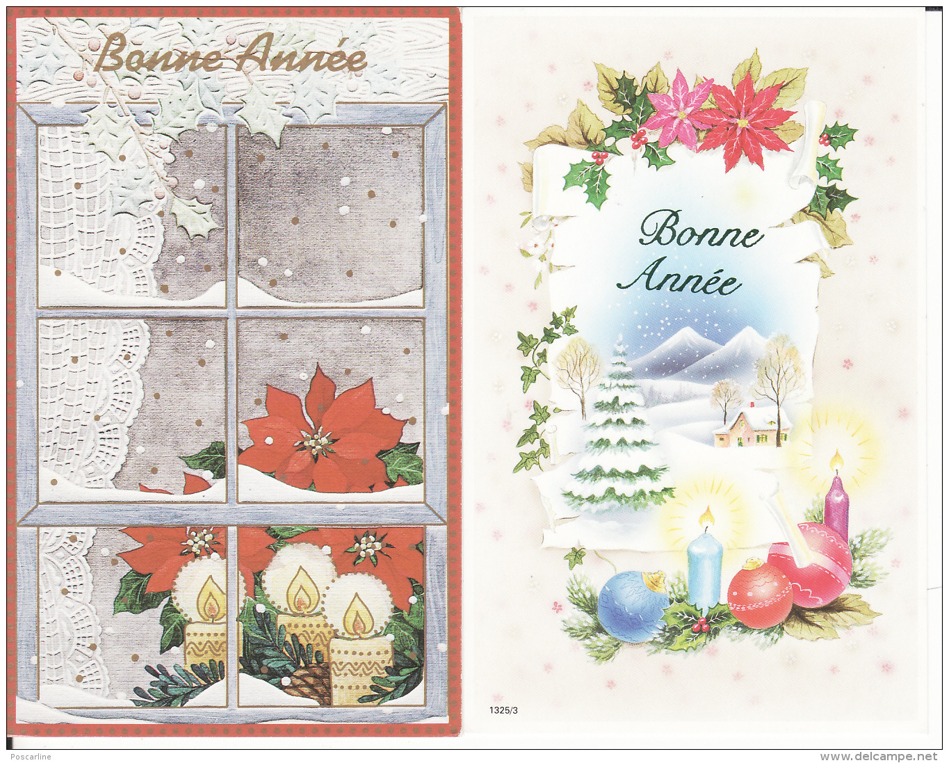 Bonne Année , 2 Cartes , Bougies,fleurs De Noël, Poinsettia - Nouvel An