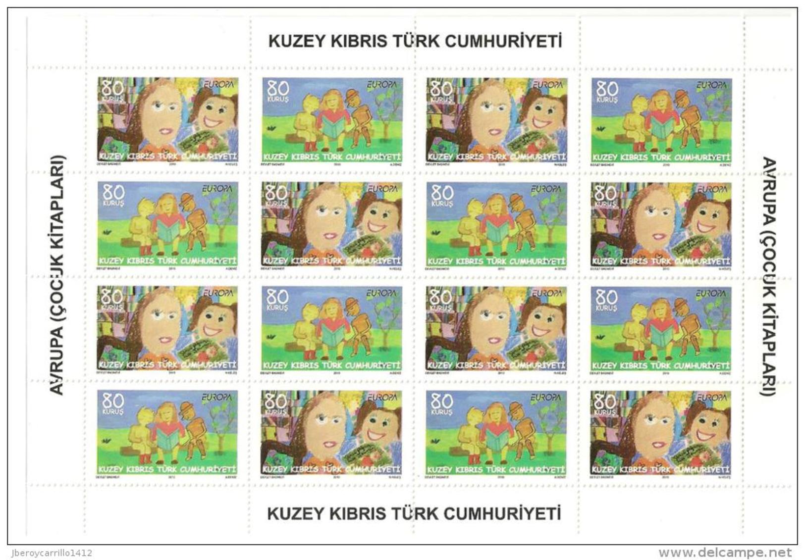 TURKISH REP. NORTHERN CYPRUS - EUROPA 2010 -TEMA ANUAL " LIBROS INFANTILES".- HOJA BLOQUE De 16 Timbres Dentados - 2010
