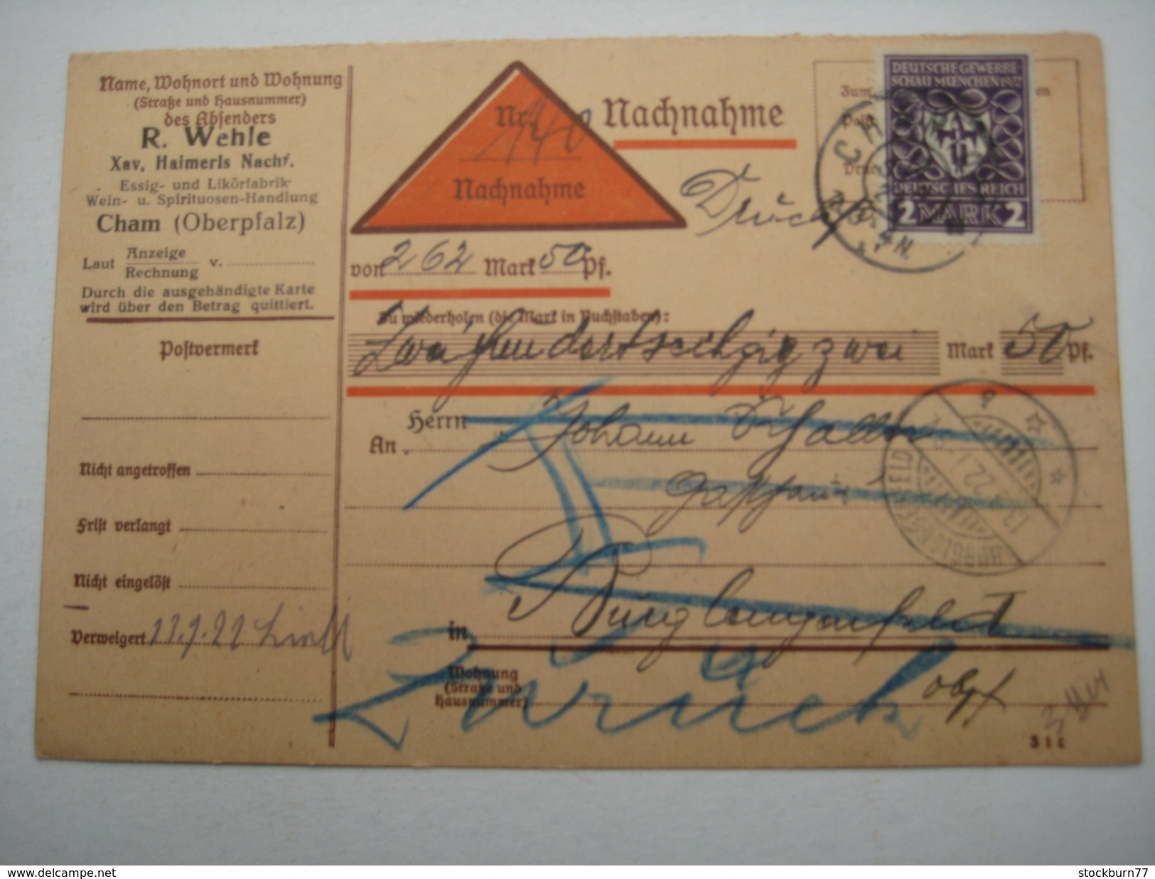 1922, Cham  , NN- Karte Mit Einzelfrankatur - Briefe U. Dokumente