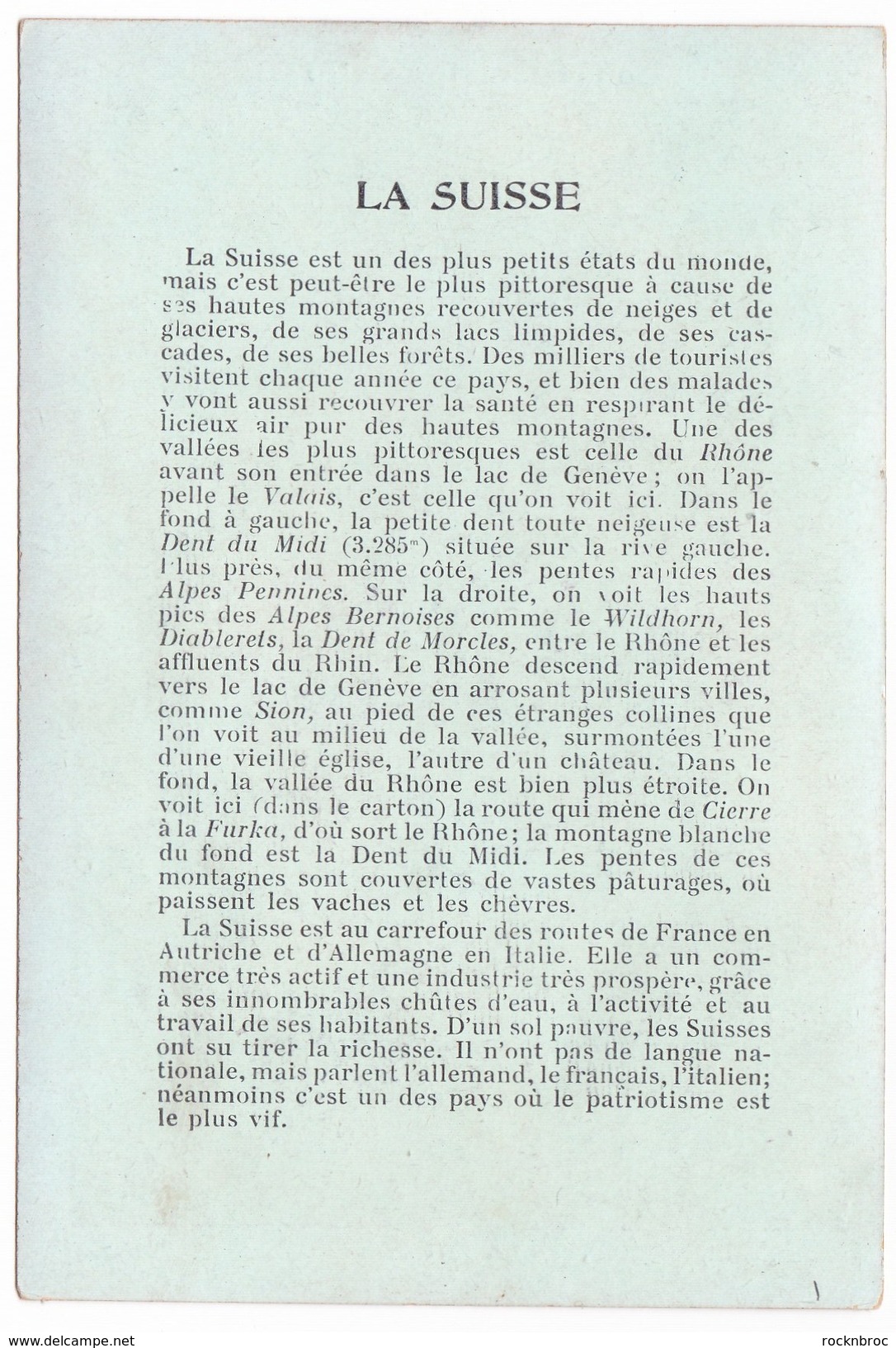 Image Publicité Collection Hugo D'Alési Chemins De Fer SUISSE VALLEE DU RHONE - Autres & Non Classés