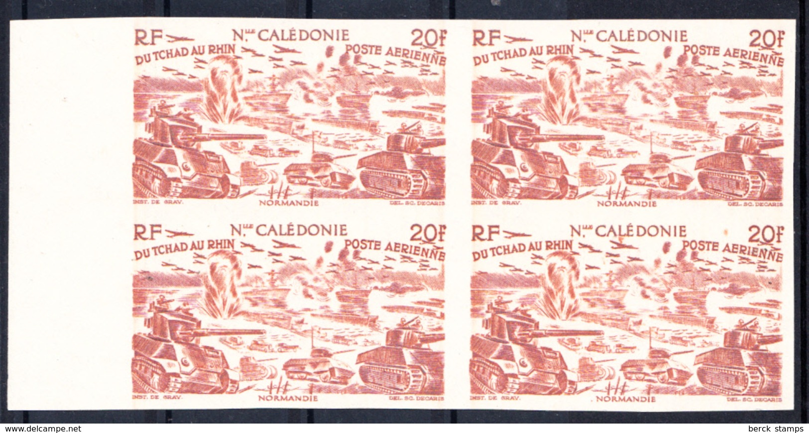 NOUVELLE-CALEDONIE - N°PA 58 - Tchad Au Rhin "Normandie"- Bloc De 4 Non Dentelé, Bord De Feuille. - 1946 Tchad Au Rhin