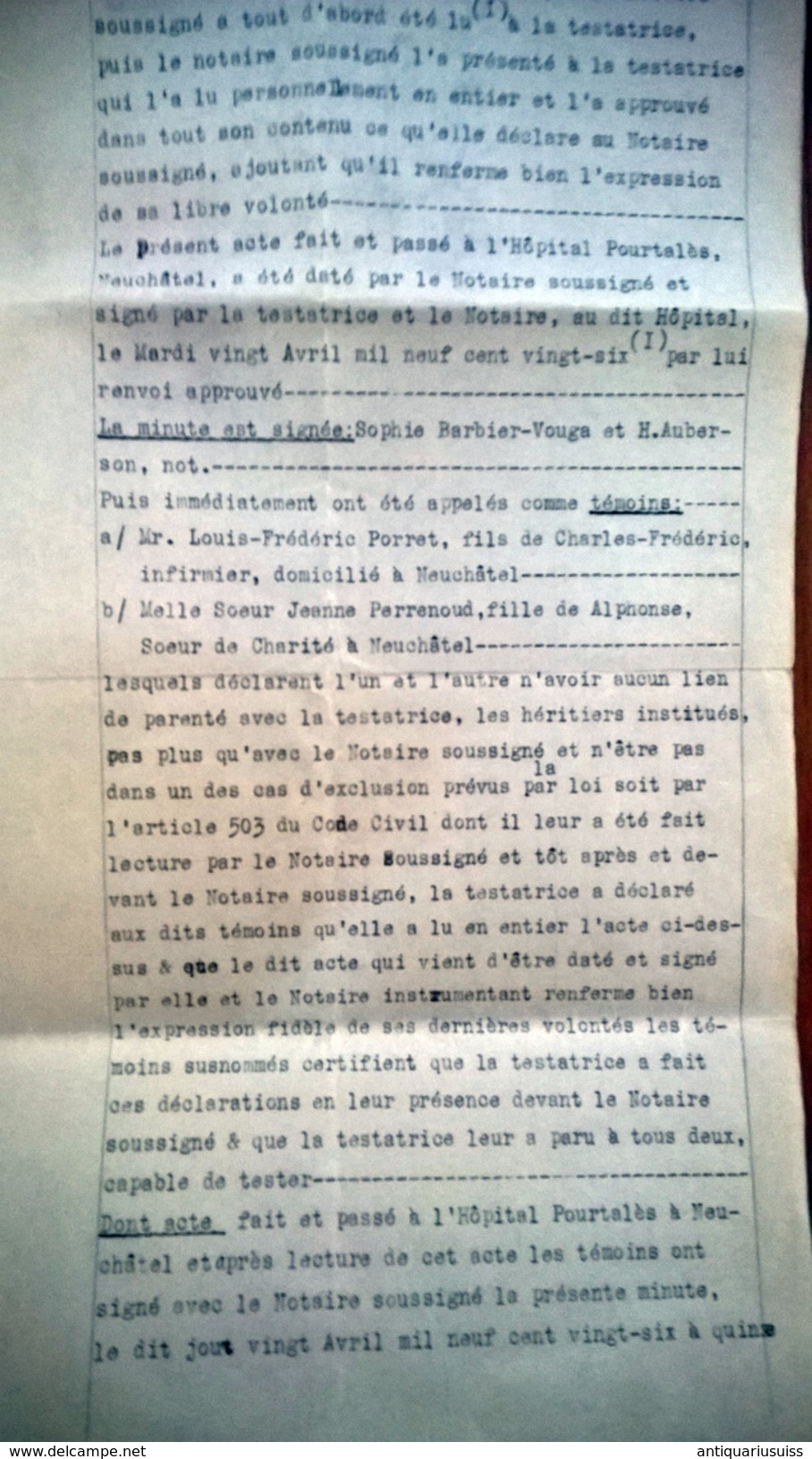 Testament 1926 - Timbre,  Freie Evangelische Gemeinden 1936/37 Timbre - Livret De Famille 1892-1912 ,Realgymnasium Basel - Documents Historiques