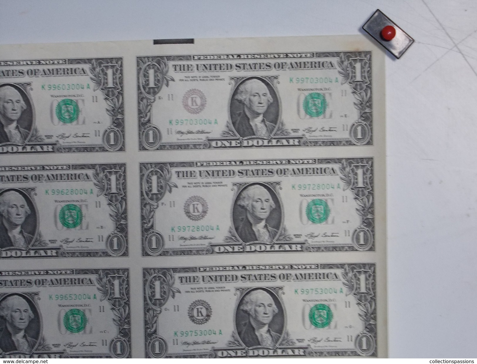 - RARE - USA - Planche Ou Feuille De 32 Billets De 1 Dollar 1993 - - Autres & Non Classés