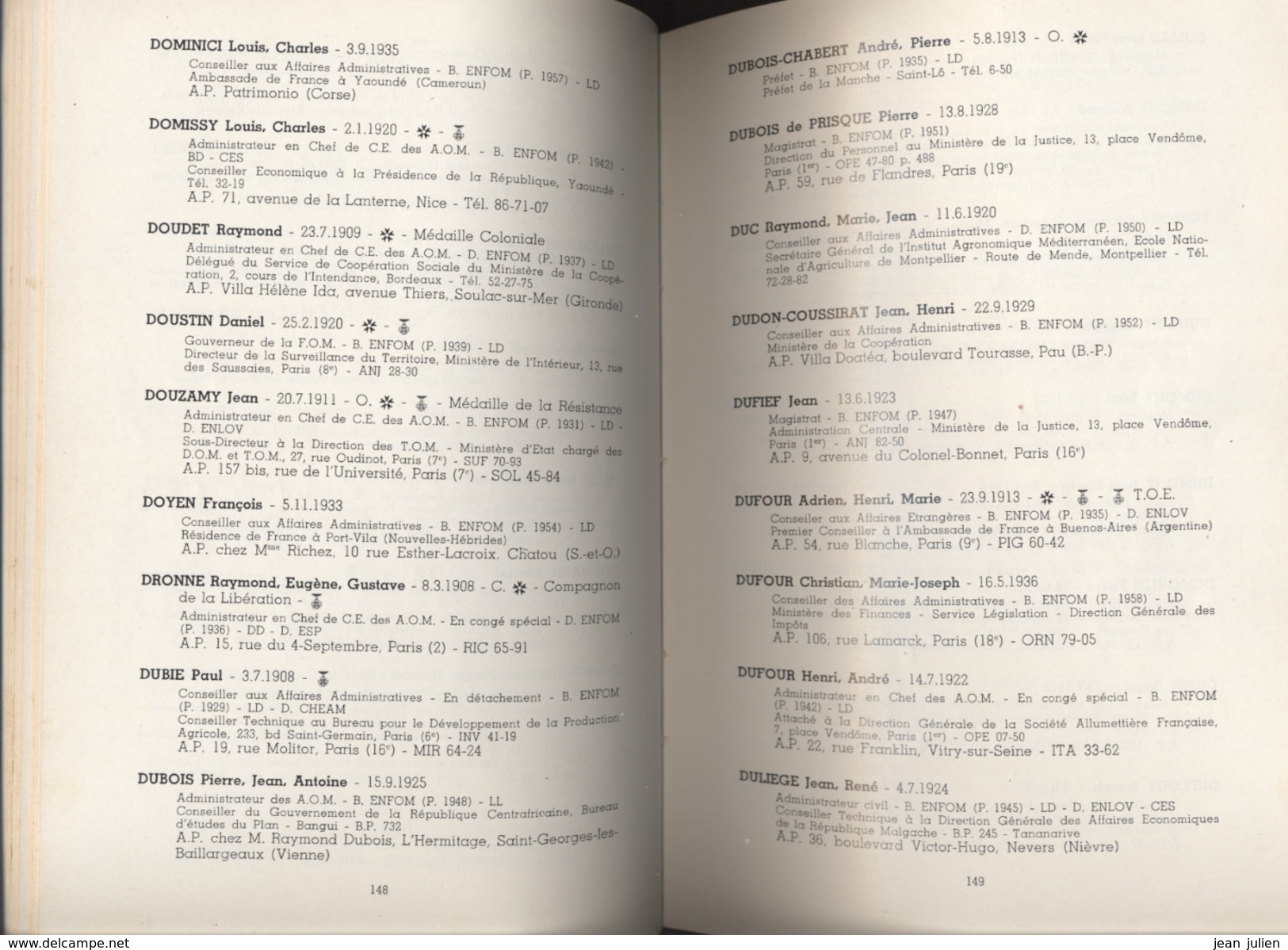 ANNUAIRE de L'ASSOCIATION des ANCIENS ELEVES ECOLE NATIONALE de la FRANCE D'OUTRE MER - 1964 - 10 scans