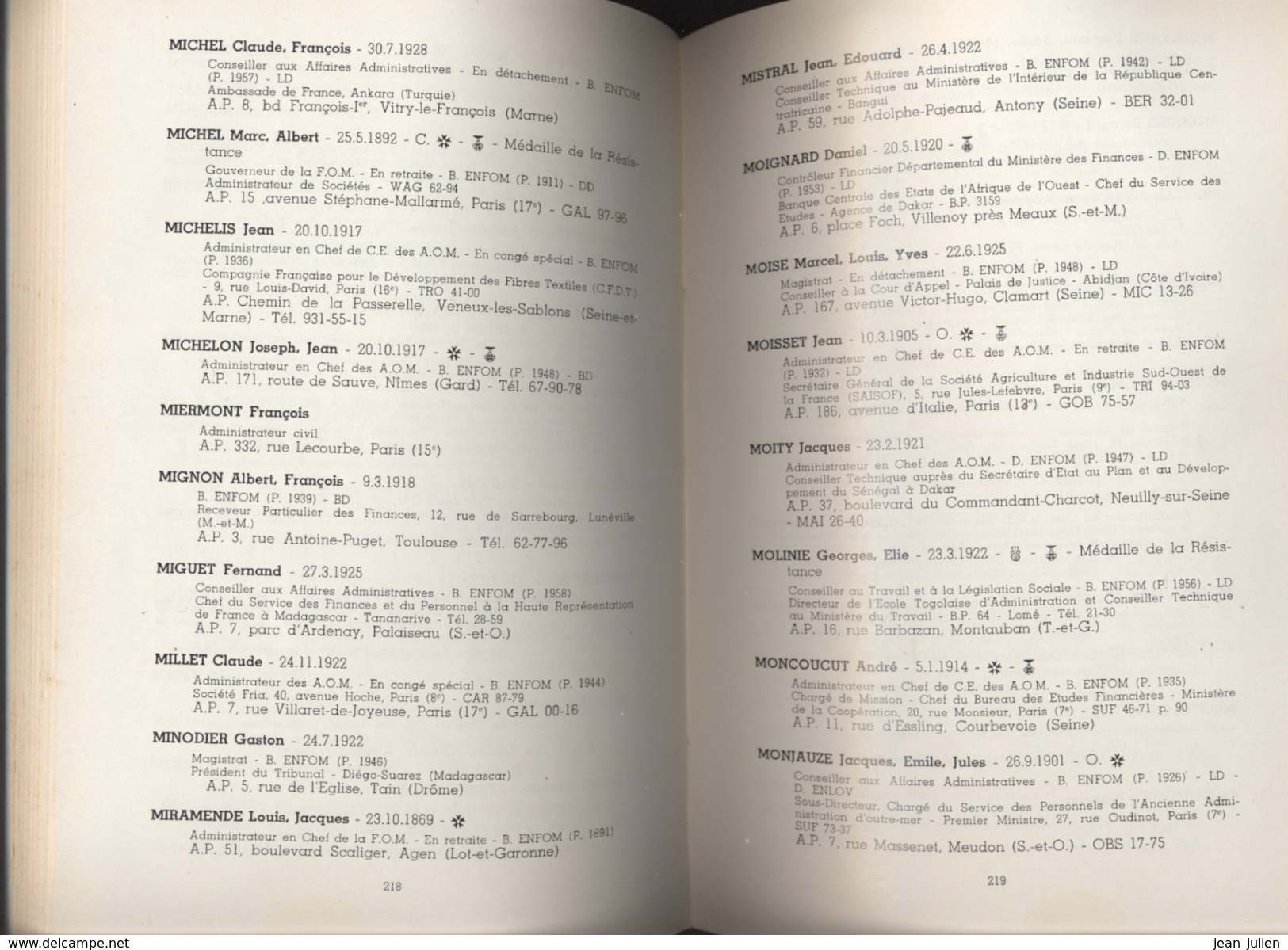 ANNUAIRE de L'ASSOCIATION des ANCIENS ELEVES ECOLE NATIONALE de la FRANCE D'OUTRE MER - 1964 - 10 scans